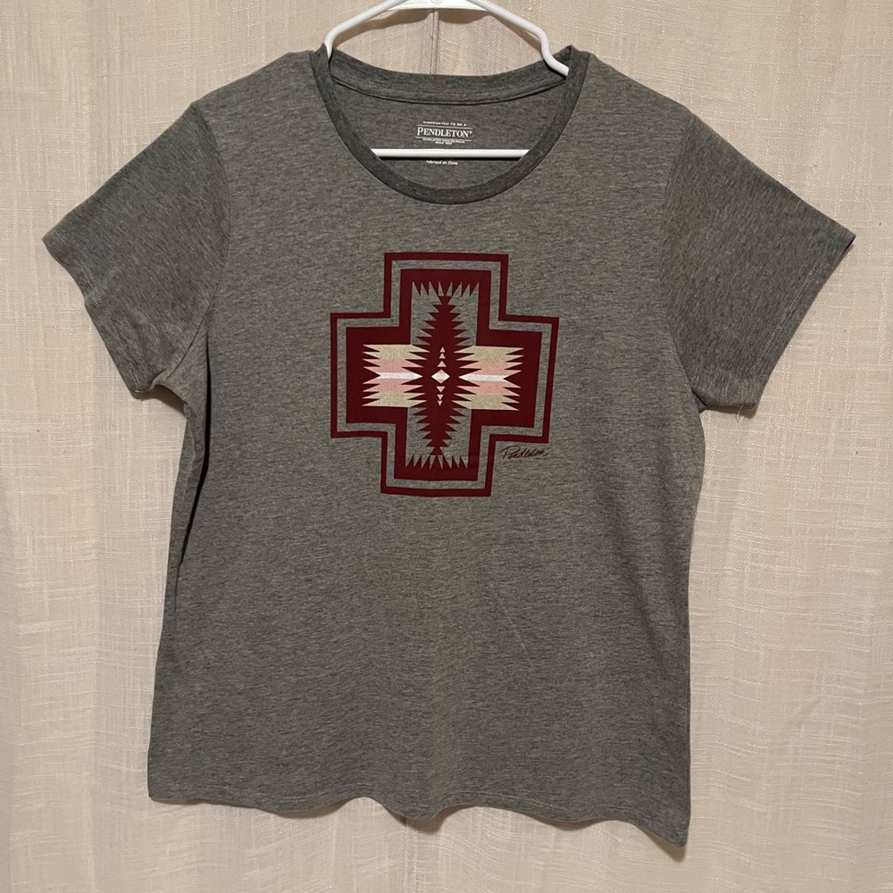 Pendleton Gray Tee with Red Pattern